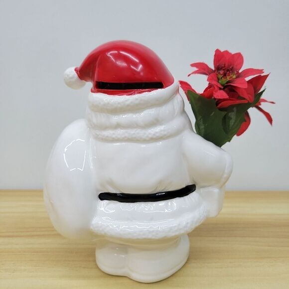 Vintage Christmas Santa Claus Vase with Poinsetta Figurine Coin Bank by Russ - Picture 6 of 15